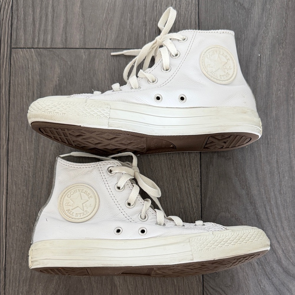 Converse Leather All Star White Monochrome High Top Sneakers